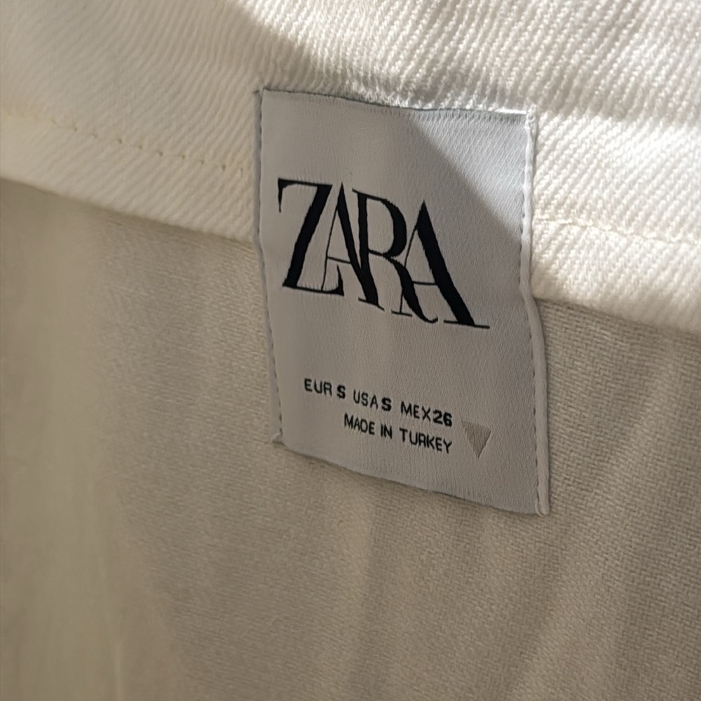 Zara Women's Overalls  Summer Travel  Denim Dungarees Ecru With Topstitching - Picture 6 of 9